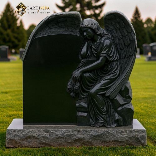 Granite Angel Statue Monument (Carved Angel on Pedestal Memorial)
