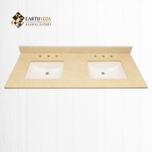 Beige Cultured Marble Vanity Top with Undermount Sink & Widespread Faucet Holes