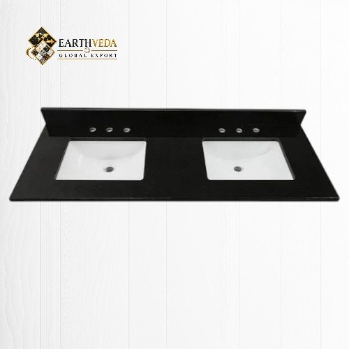Black Cultured Marble Vanity Top with Undermount Sink & Widespread Faucet Holes