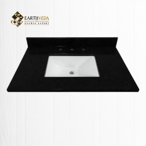 Black Cultured Marble Vanity Top with Undermount Sink & Widespread Faucet Holes