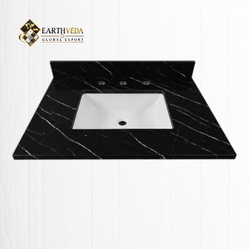 Black Marquina Marble Vanity Top with Undermount Sink & Widespread Faucet Holes
