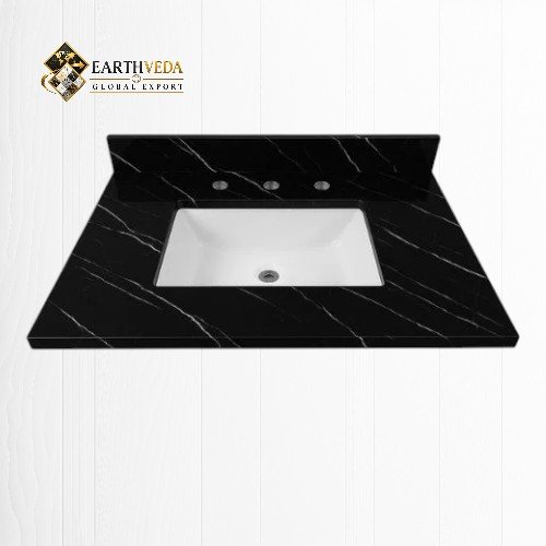 Black Marquina Marble Vanity Top with Undermount Sink & Widespread Faucet Holes