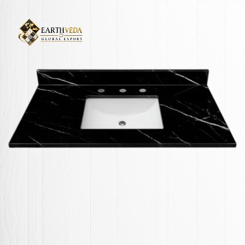Black Marquina Marble Vanity Top with Undermount Sink & Widespread Faucet Holes