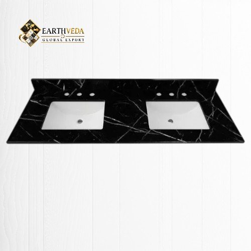 Black Marquina Marble Vanity Top with Undermount Sink & Widespread Faucet Holes