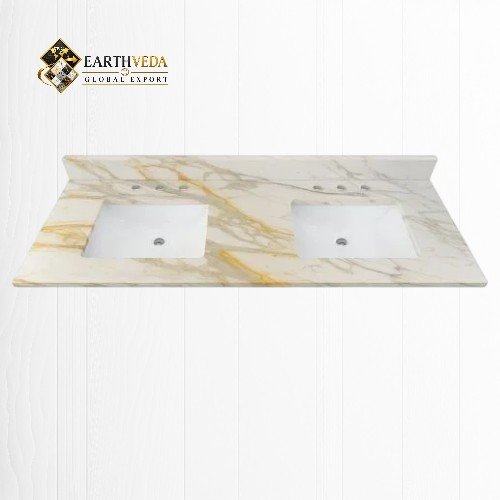 Calacatta Gold Marble Vanity Top with Undermount Sink & Widespread Faucet Holes
