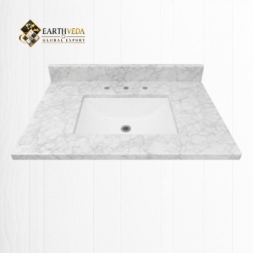 Carrara White Marble Vanity Top with Undermount Sink & Widespread Faucet Holes