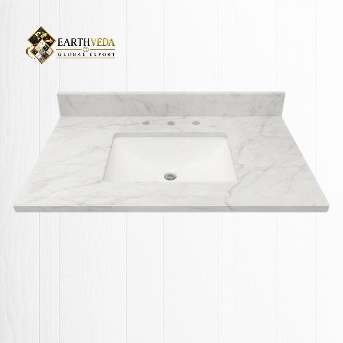 Carrara White Marble Vanity Top with Undermount Sink & Widespread Faucet Holes