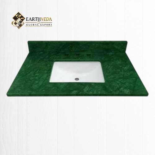 Green Marble Vanity Top with Undermount Sink & Widespread Faucet Holes