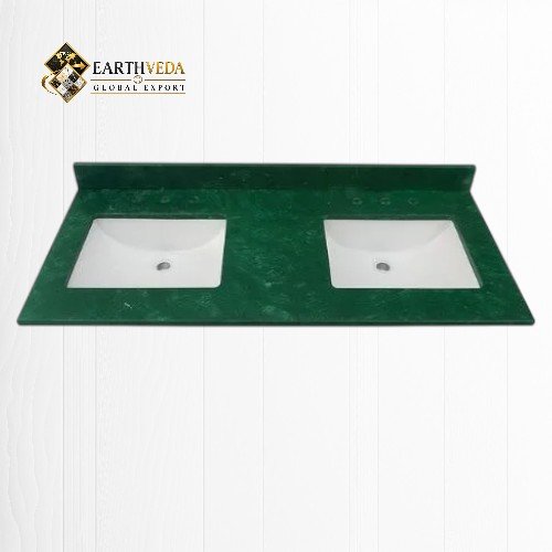 Green Marble Vanity Top with Undermount Sink & Widespread Faucet Holes